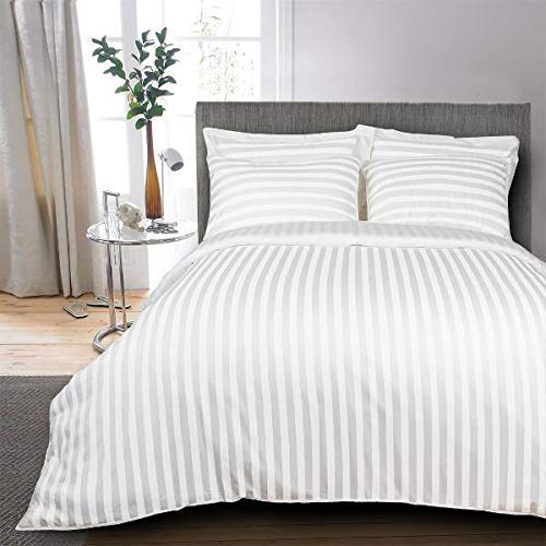 special white stripes poly cotton 300tc bed sheet and pillow cover set